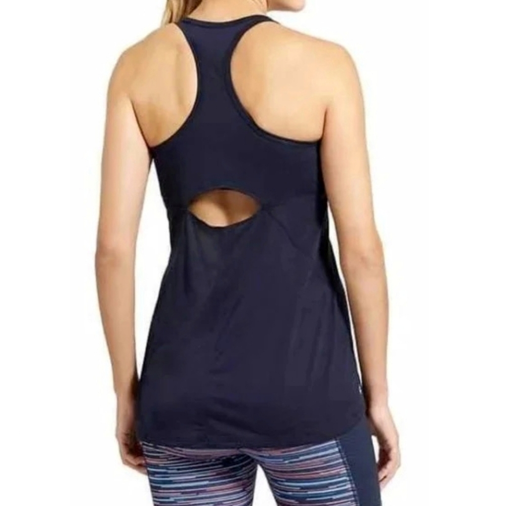 Athleta Cutout Repetition Racerback Navy Blue Tank Top